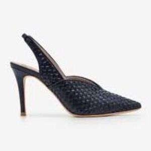 Boden Navy Hazel Woven Heels Blue Leather Textured Stiletto Heels